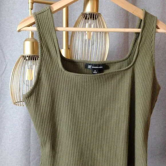 INC International Concepts Olive Green Ribbed Tank Top XL Stretch Square Neck - Picture 4 of 7